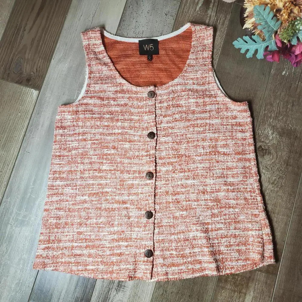 W5 Anthropologie Women's Tweed Button Up Tank Top Size Small